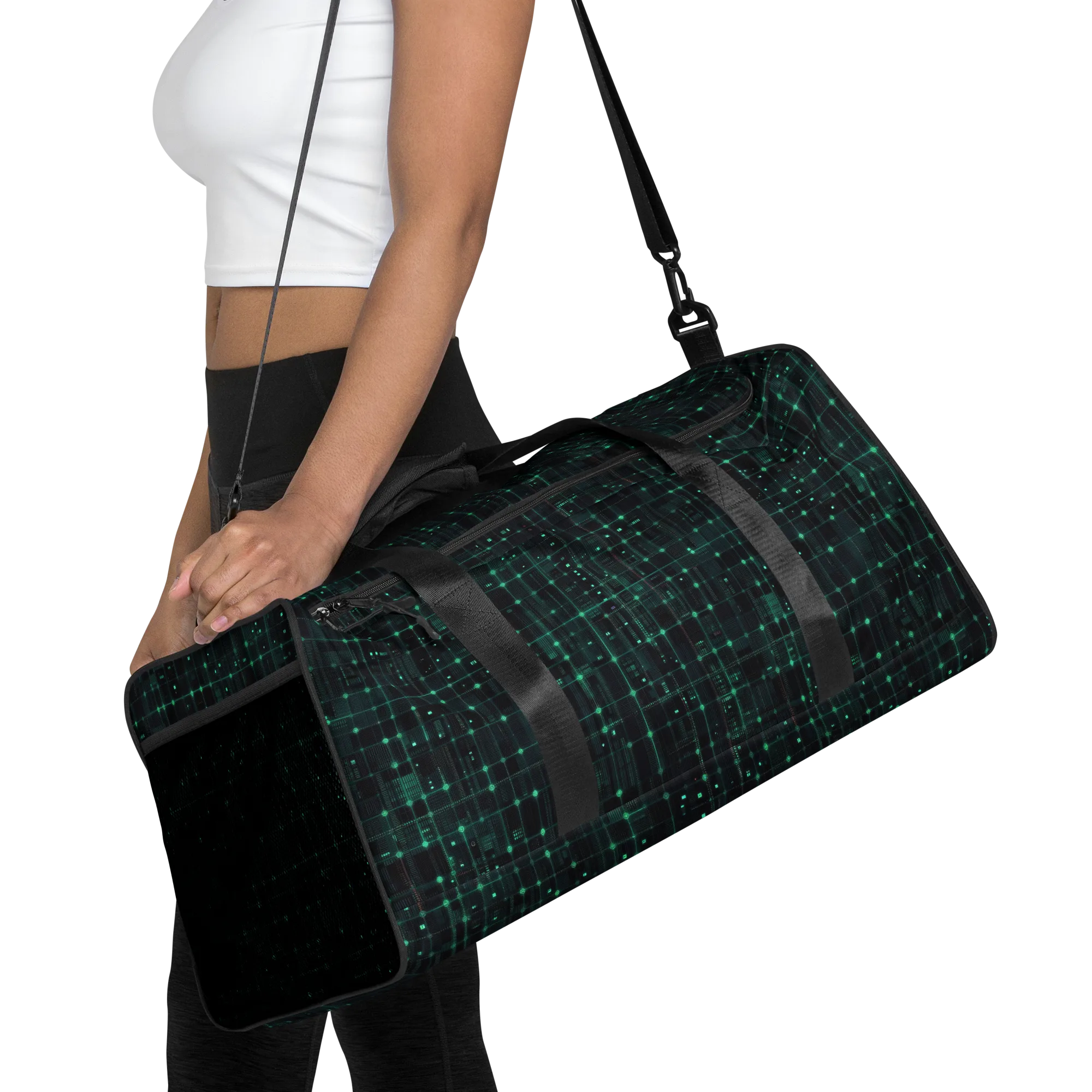 Neon Matrix on Duffle Bag — Front