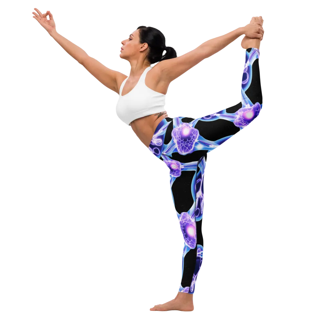Neon Cellscape on Yoga Leggings — Front waist