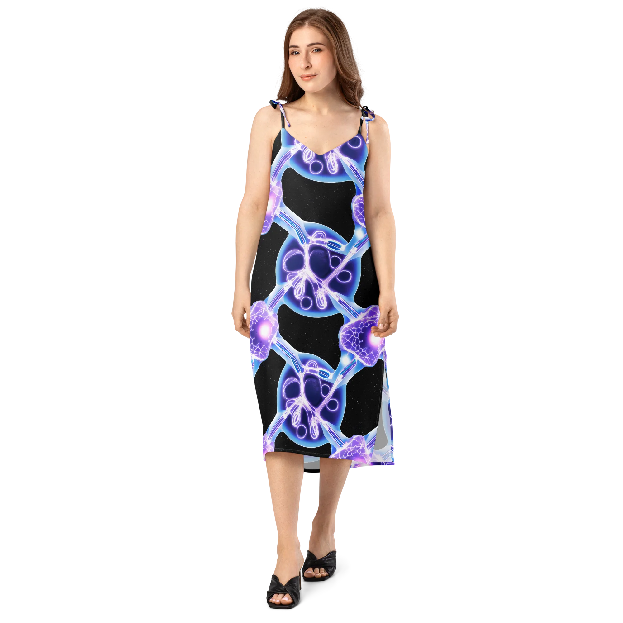 Neon Cellscape on Slip Dress — Front
