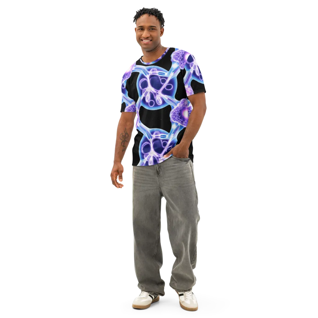 Neon Cellscape on Men's Cotton Crew Neck T-Shirt — Front