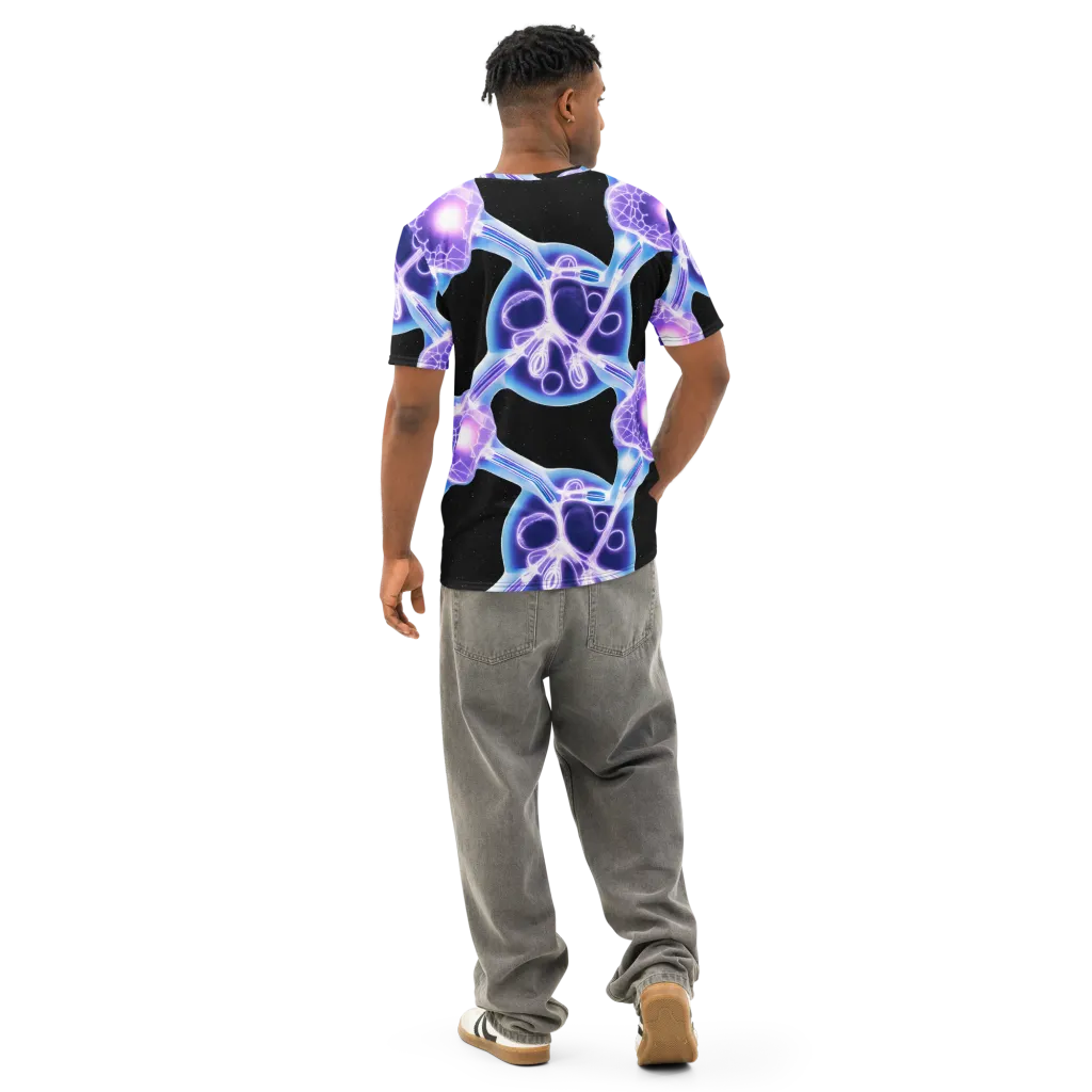 Neon Cellscape on Men's Cotton Crew Neck T-Shirt — Back