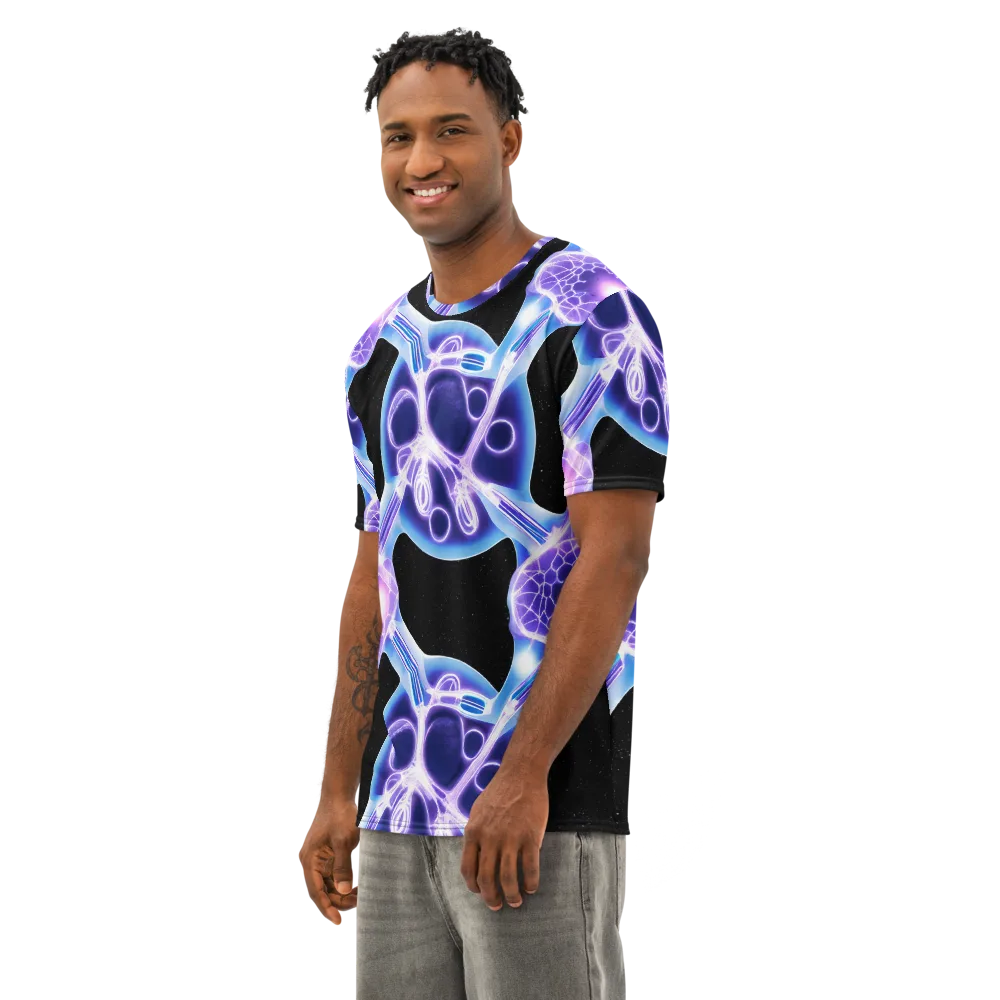 Neon Cellscape on Men's Cotton Crew Neck T-Shirt — Left Front