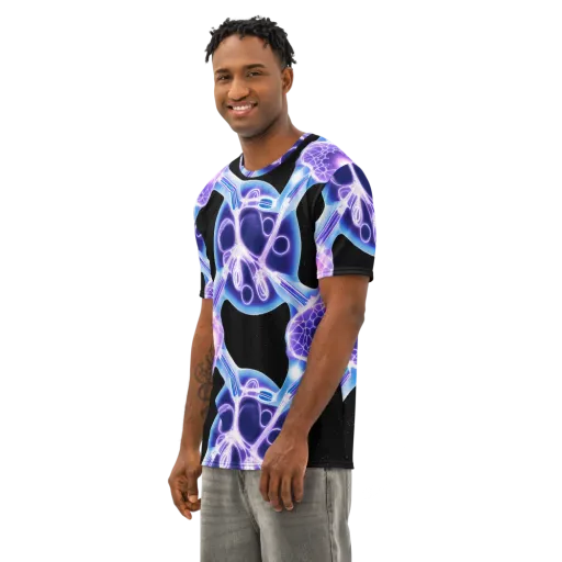 Neon Cellscape on a Men's Cotton Crew Neck T-Shirt