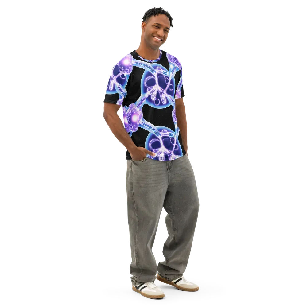 Neon Cellscape on Men's Cotton Crew Neck T-Shirt — Right Front