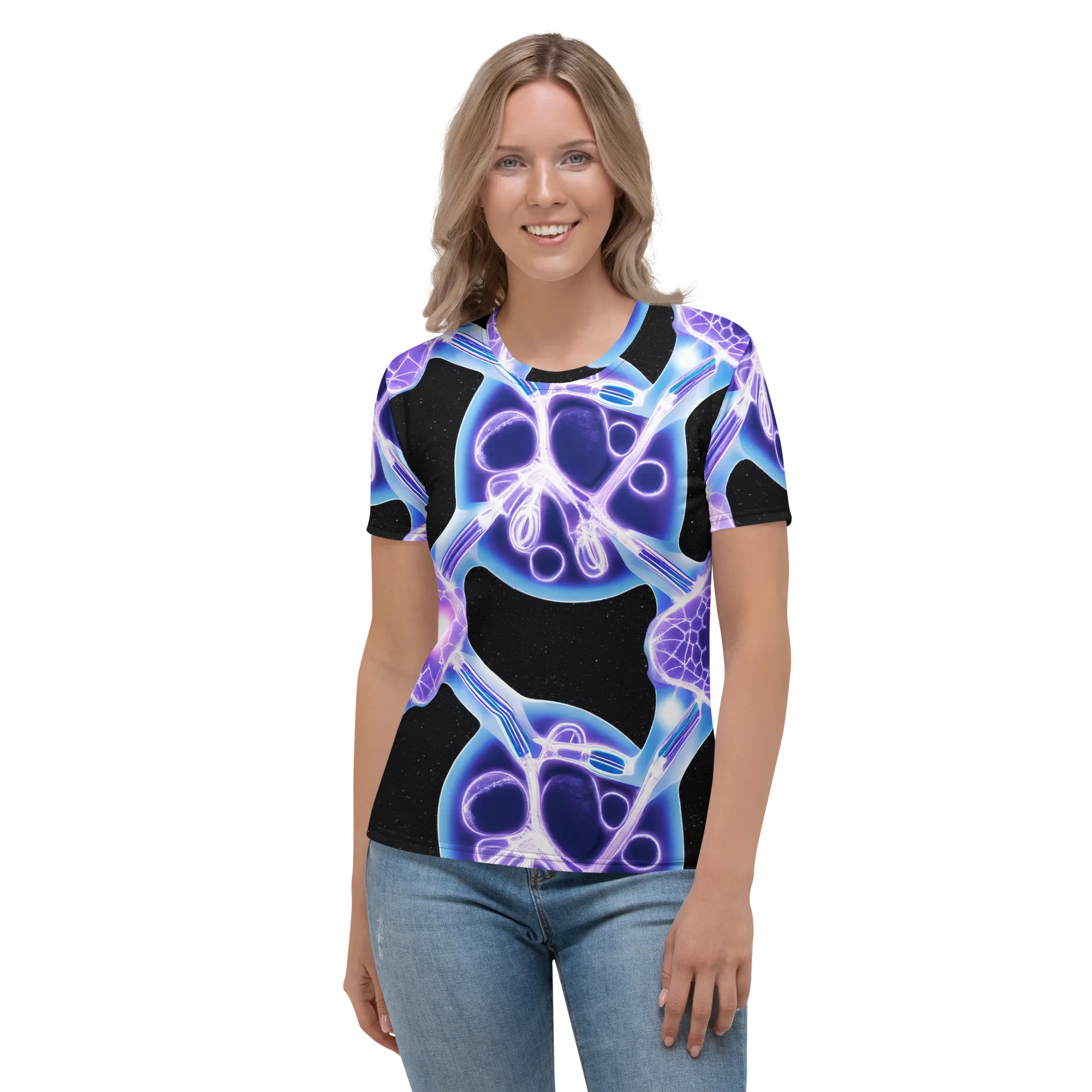 Neon Cellscape on Women's Crew Neck T-Shirt — Front