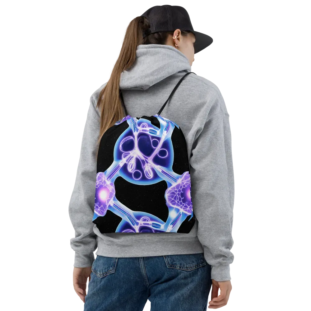 Neon Cellscape on Drawstring Bag — Front