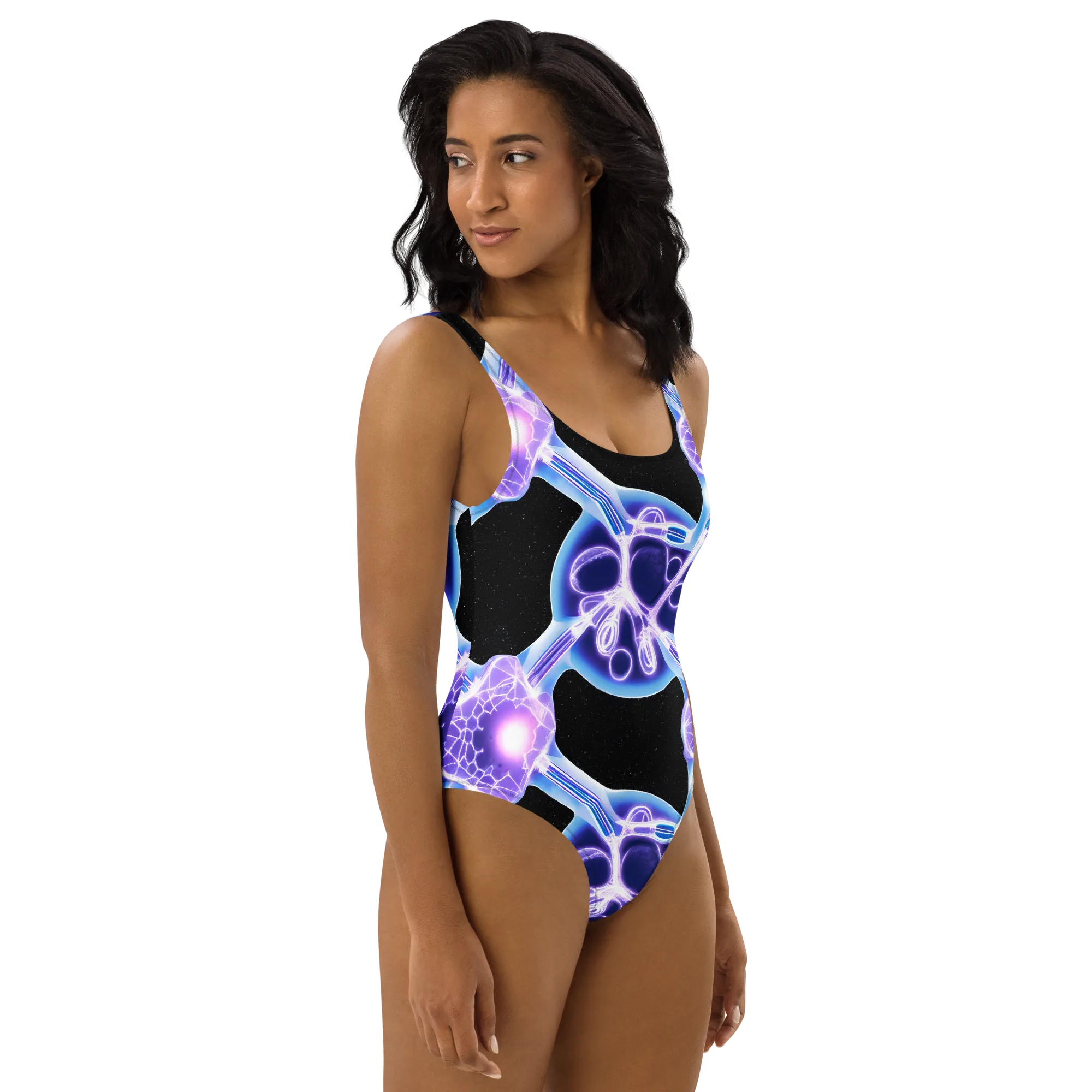 Neon Cellscape on One-Piece Swimsuit — Front print