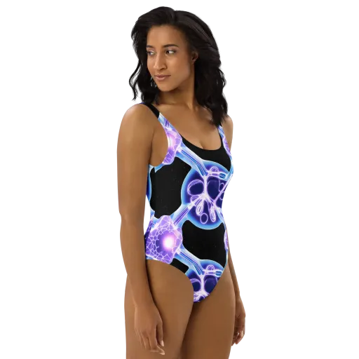 Neon Cellscape on a One-Piece Swimsuit