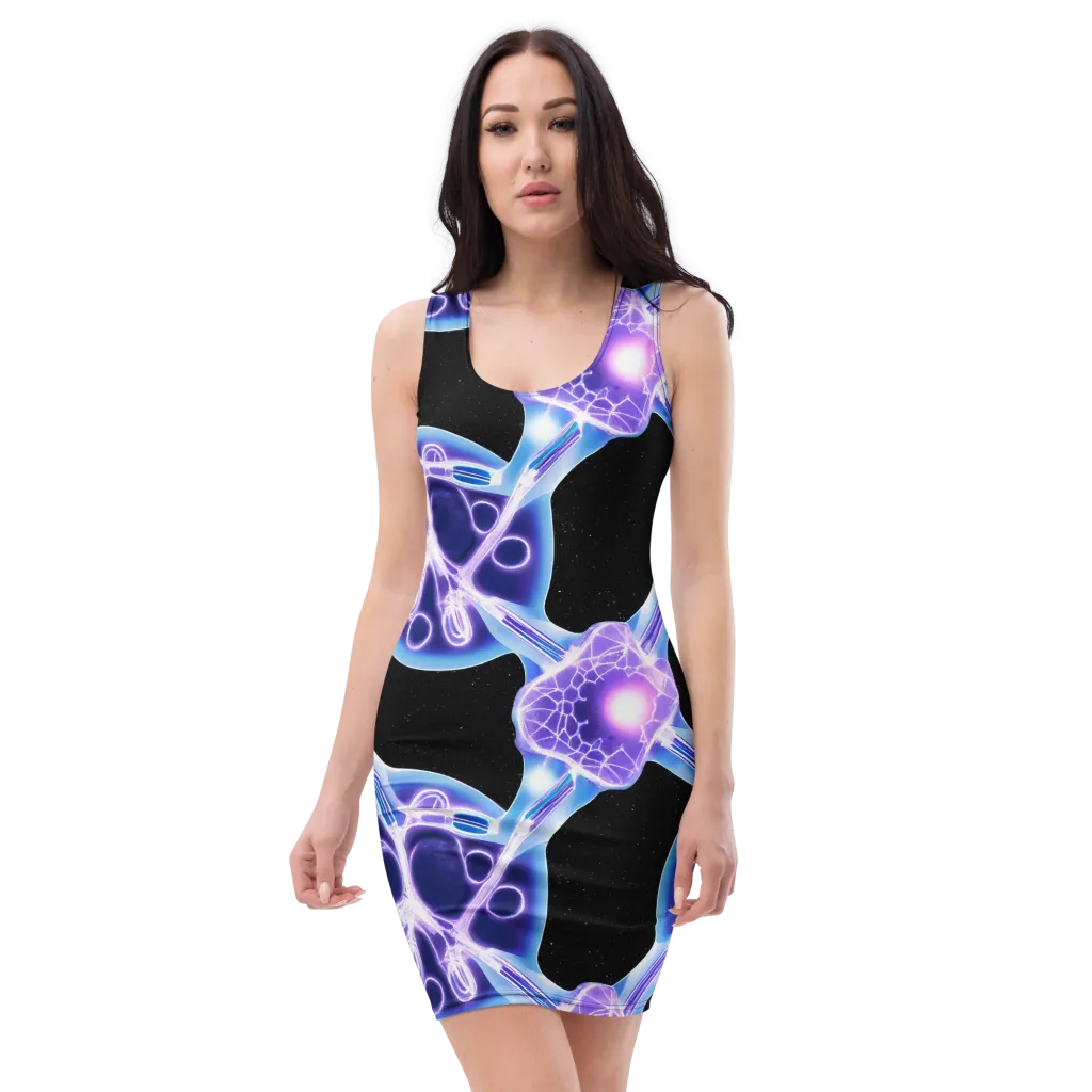Neon Cellscape on Bodycon Dress — Front
