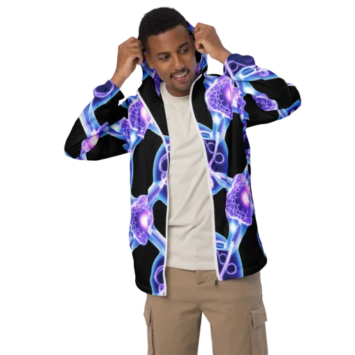 Neon Cellscape on a Men's Windbreaker