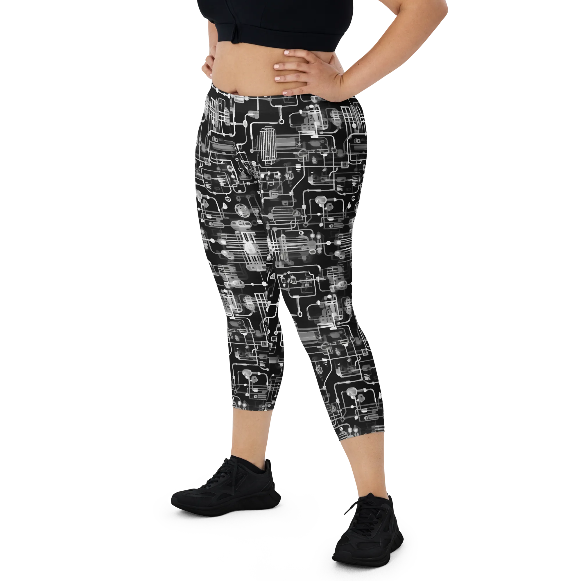 Noir Circuit on Capri Leggings — Print file