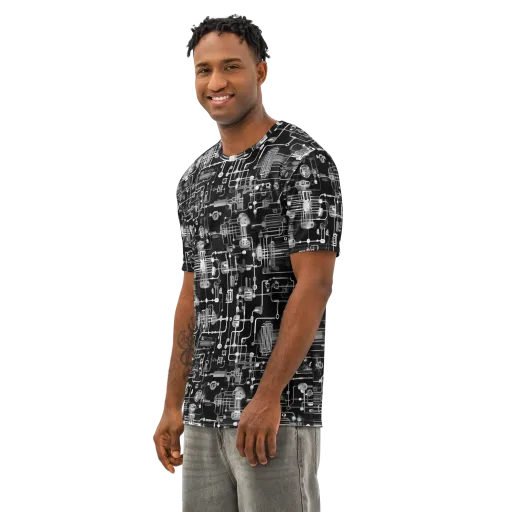 Noir Circuit on a Men's Cotton Crew Neck T-Shirt