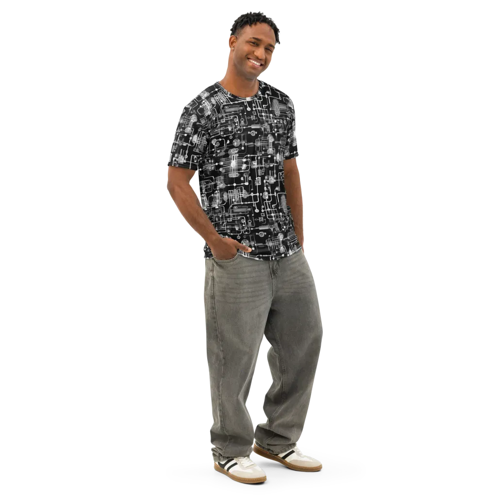 Noir Circuit on Men's Cotton Crew Neck T-Shirt — Right Front