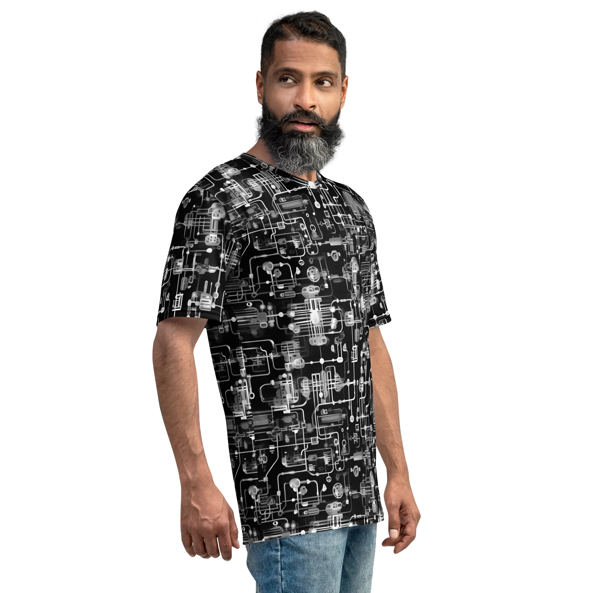 Noir Circuit on Men's Crew Neck T-Shirt — Right sleeve