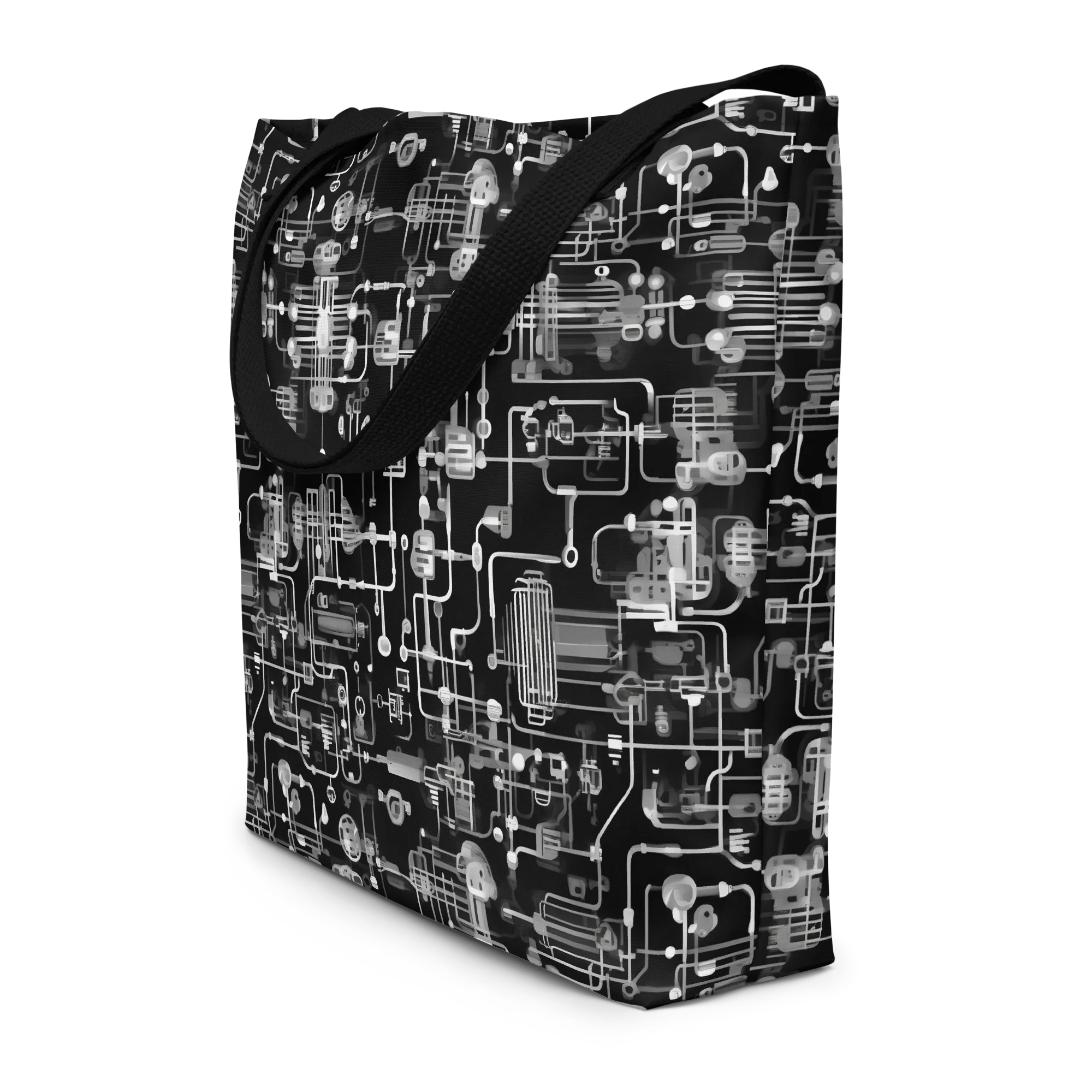 Noir Circuit on Large Tote Bag W/ Pocket — Print file