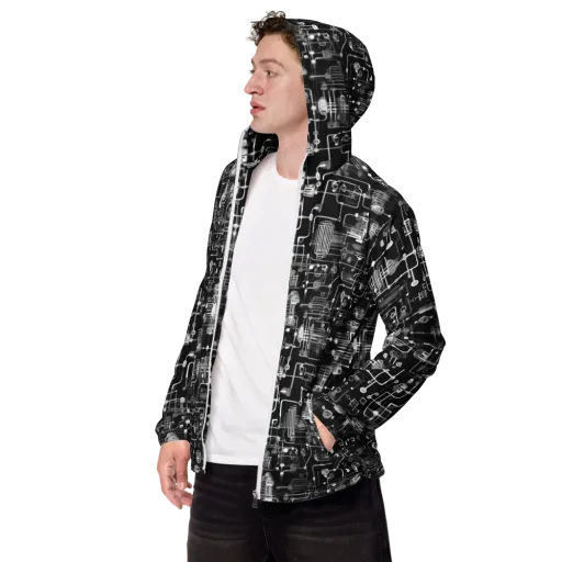 Noir Circuit on a Men's Windbreaker