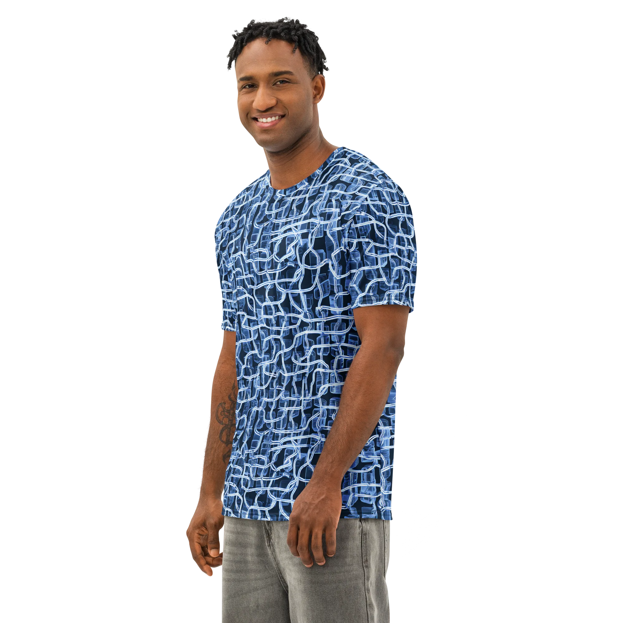 Midnight Circuitry on Men's Cotton Crew Neck T-Shirt — Left Front