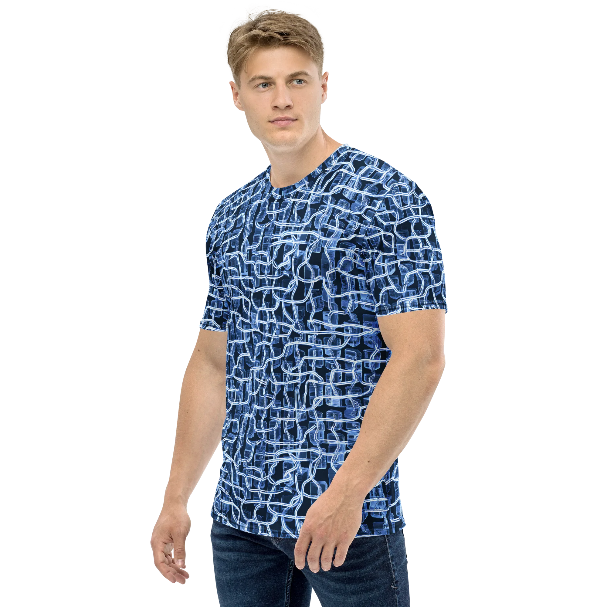 Midnight Circuitry on Men's Crew Neck T-Shirt — Left sleeve