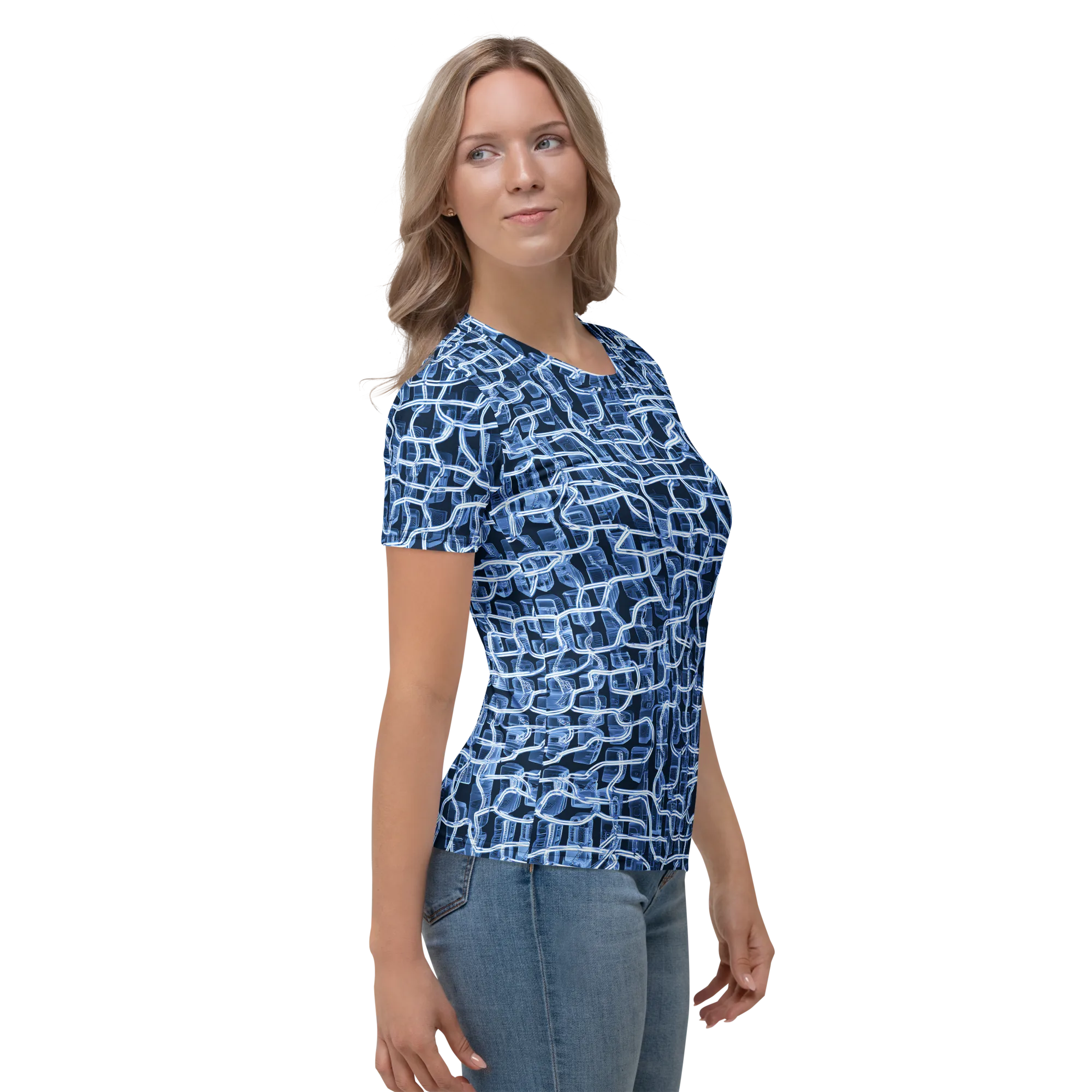 Midnight Circuitry on Women's Crew Neck T-Shirt — Right sleeve