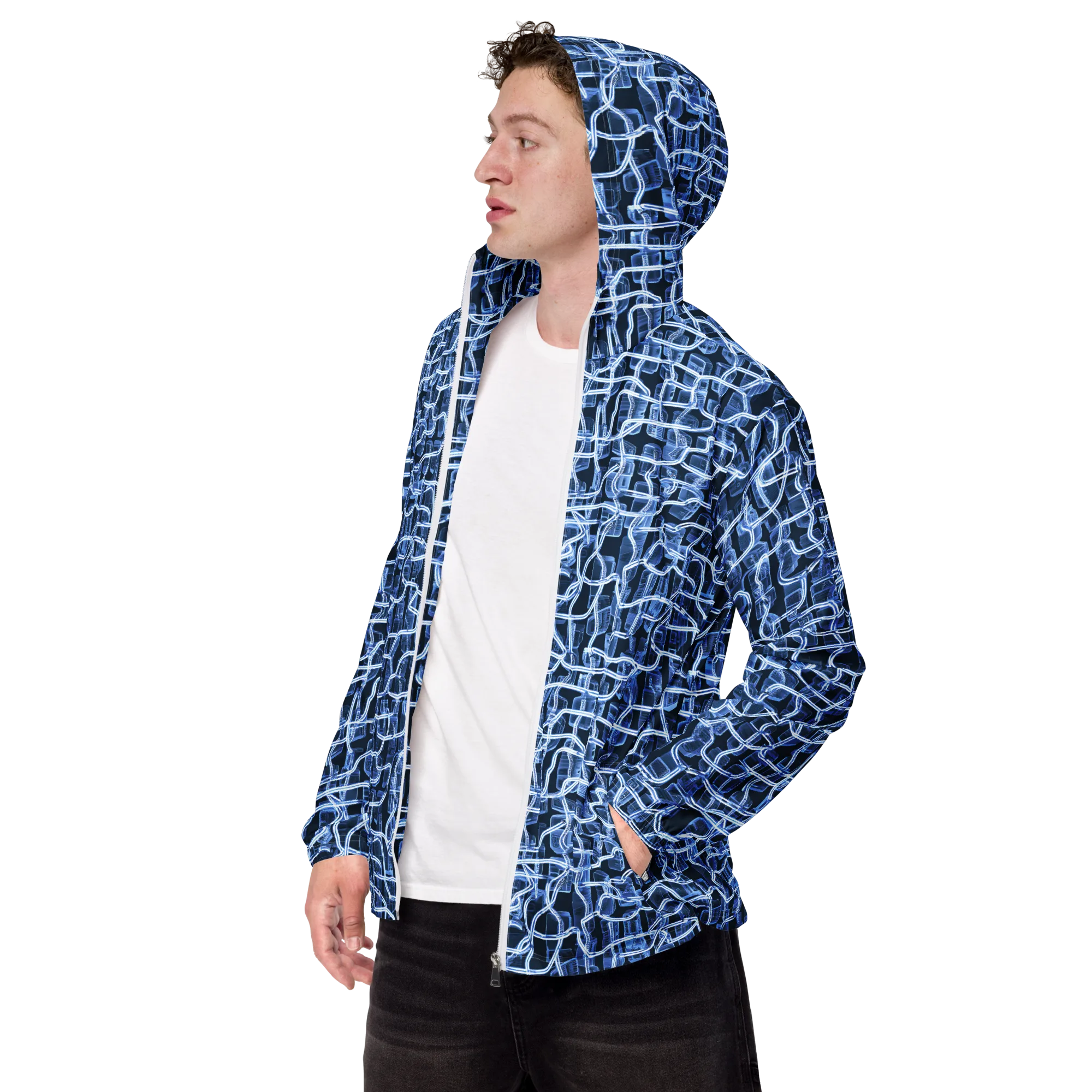 Midnight Circuitry on Men's Windbreaker — Left Front
