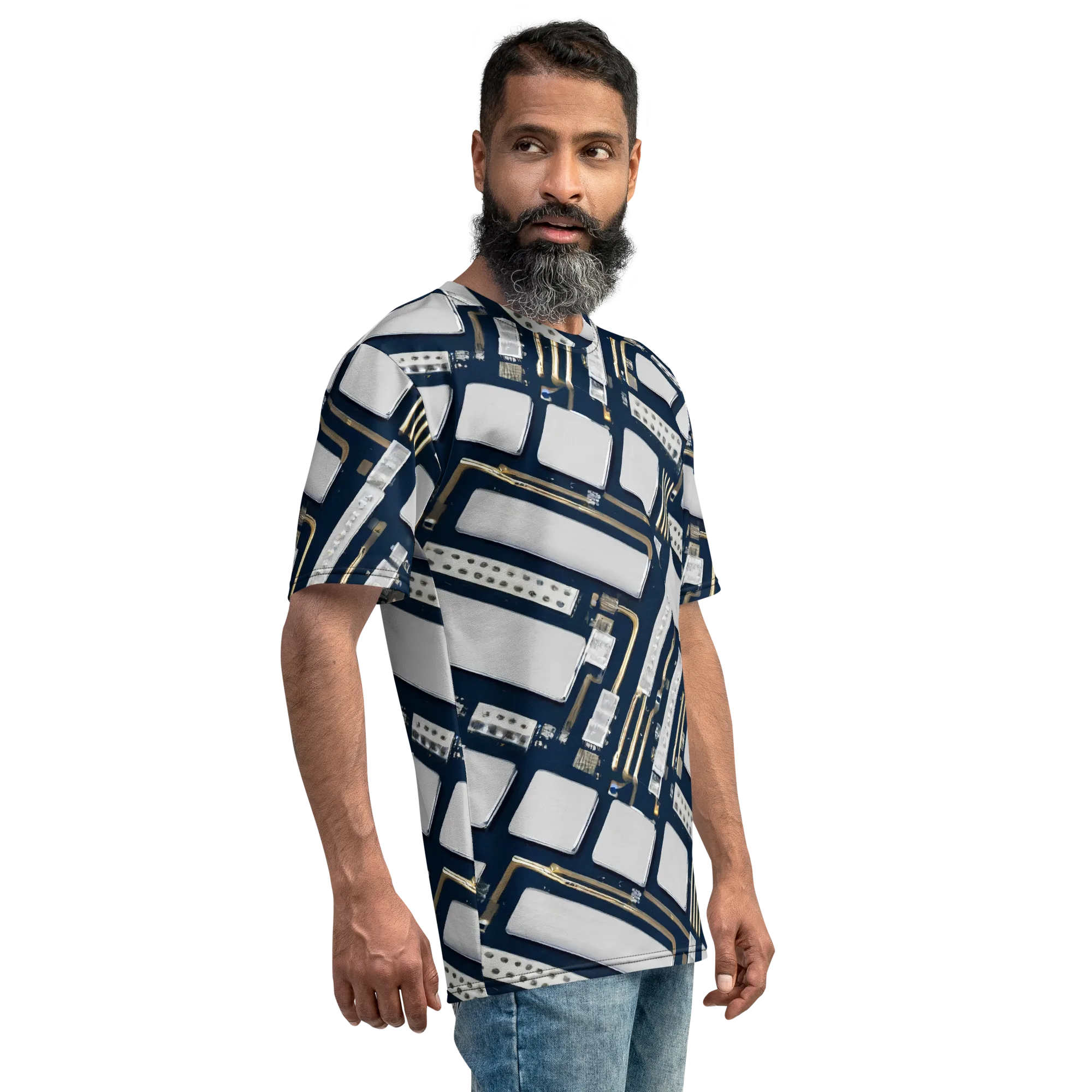 Aurum Interface on Men's Crew Neck T-Shirt — Right sleeve