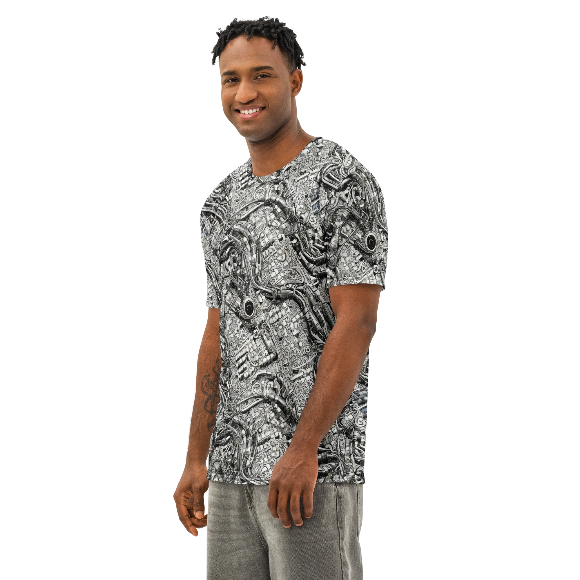 Chrome Labyrinth on Men's Cotton Crew Neck T-Shirt — Left Front