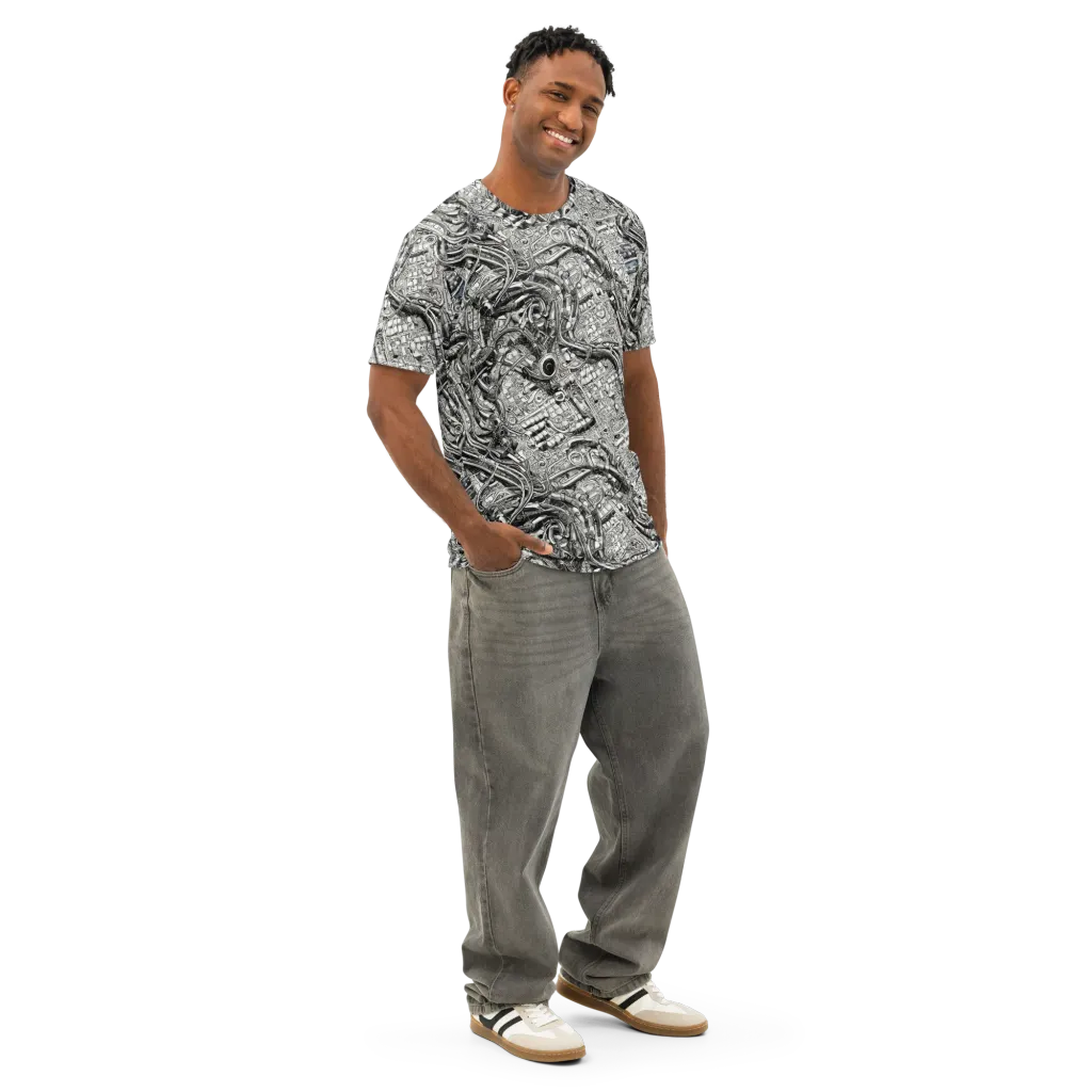 Chrome Labyrinth on Men's Cotton Crew Neck T-Shirt — Right Front