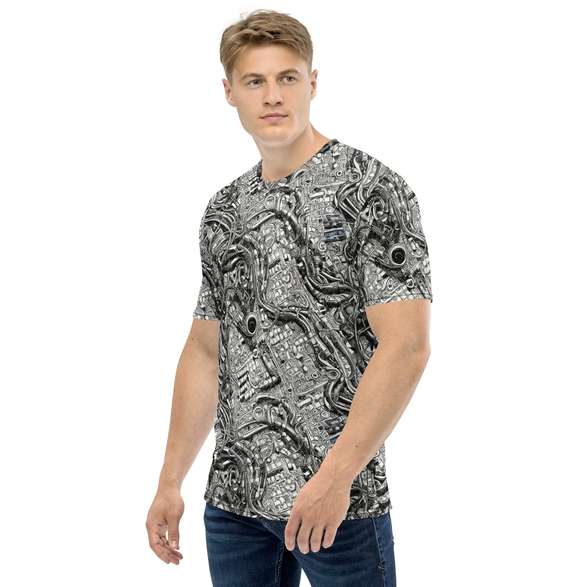 Chrome Labyrinth on Men's Crew Neck T-Shirt — Left sleeve