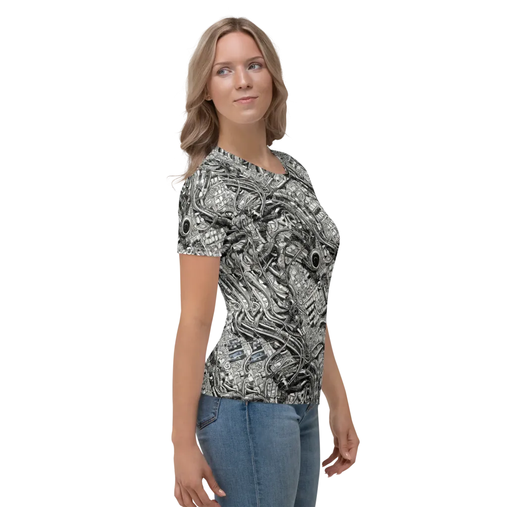 Chrome Labyrinth on Women's Crew Neck T-Shirt — Right sleeve