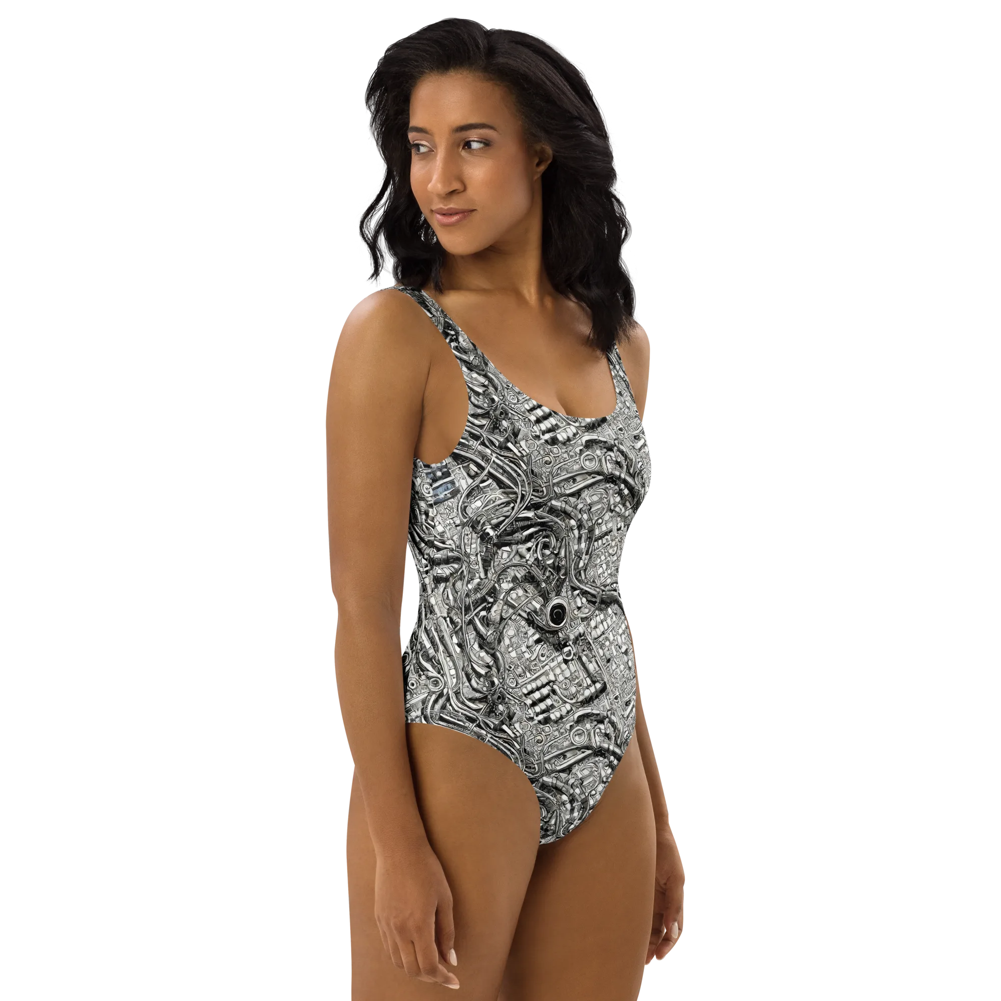Chrome Labyrinth on One-Piece Swimsuit — Front print