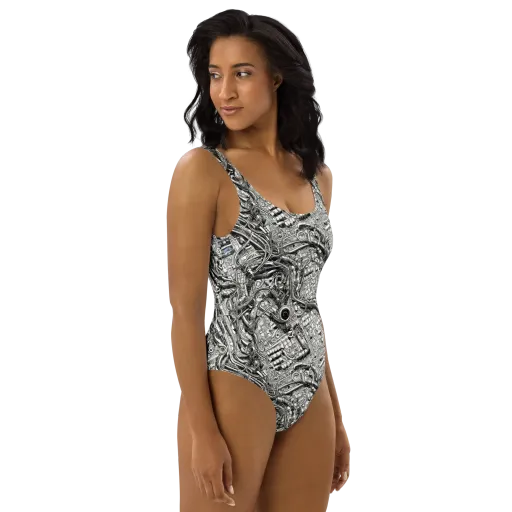Chrome Labyrinth on a One-Piece Swimsuit