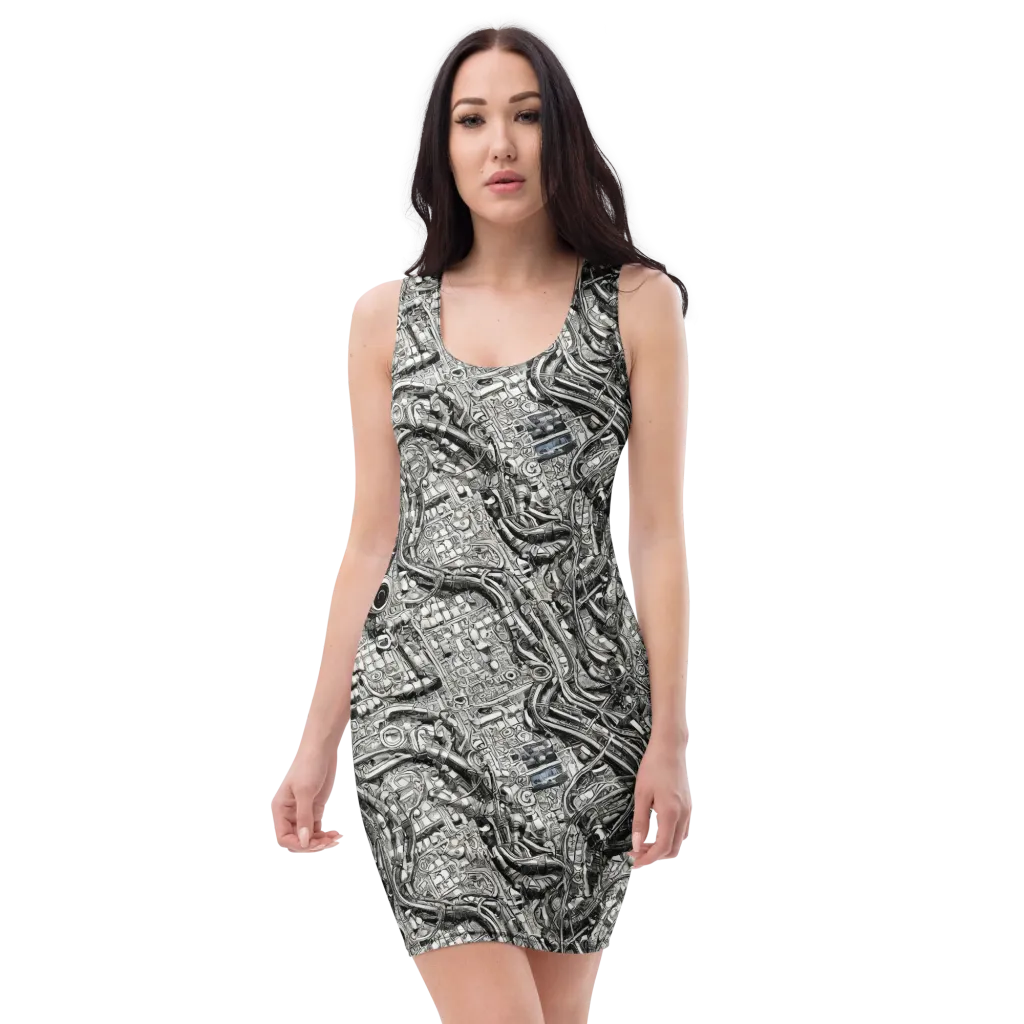 Chrome Labyrinth on Bodycon Dress — Front