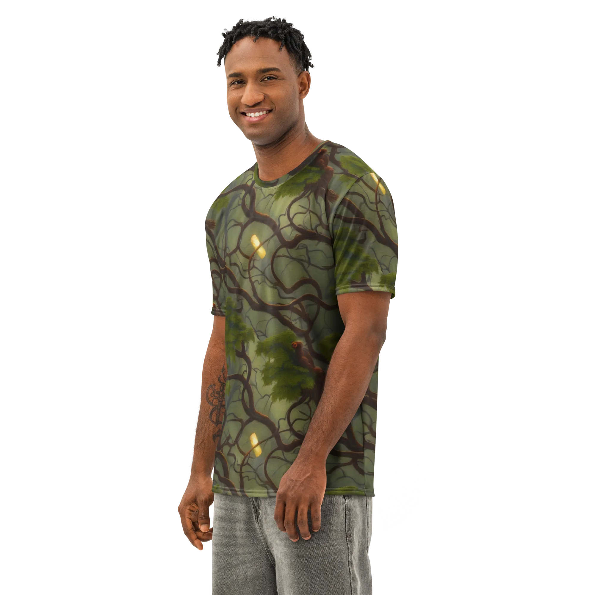 Mosslight Canopy on Men's Cotton Crew Neck T-Shirt — Left Front