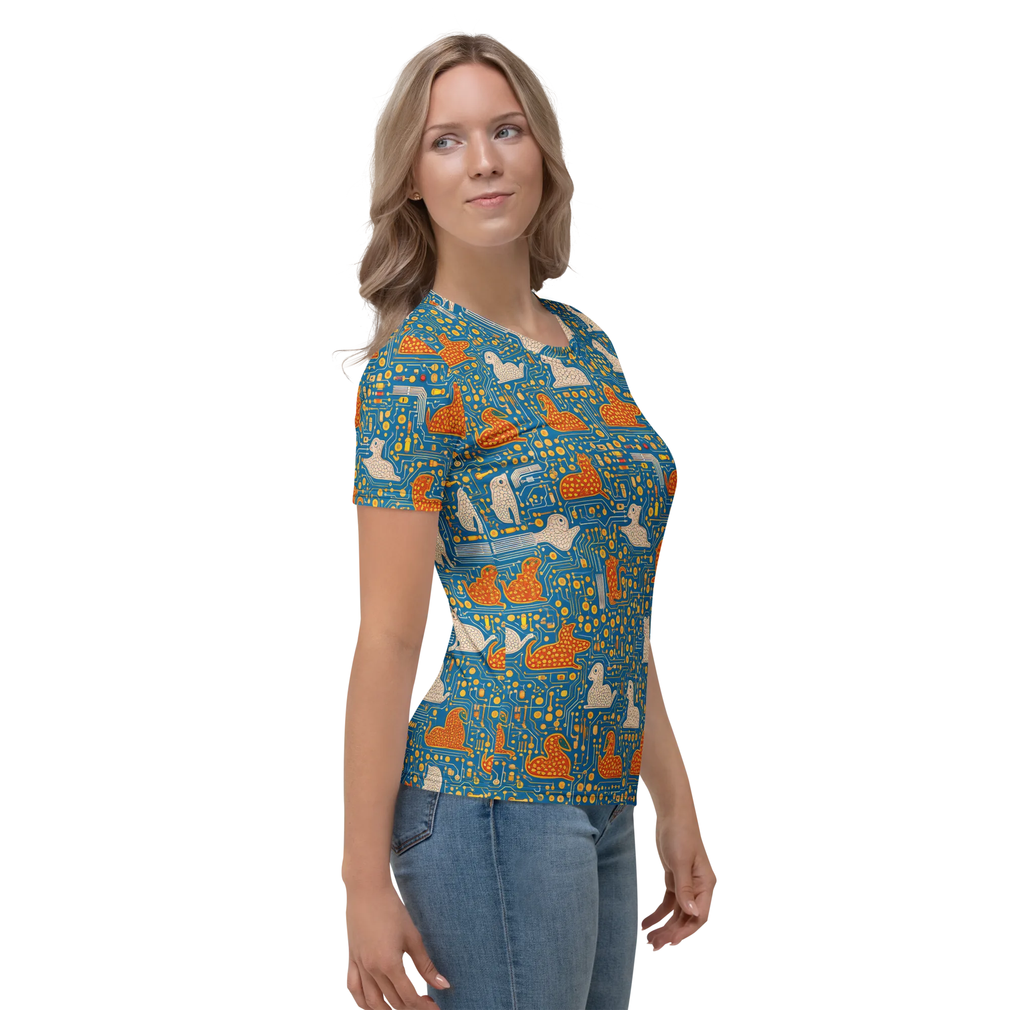 Copper Circuit Warren on Women's Crew Neck T-Shirt — Right sleeve