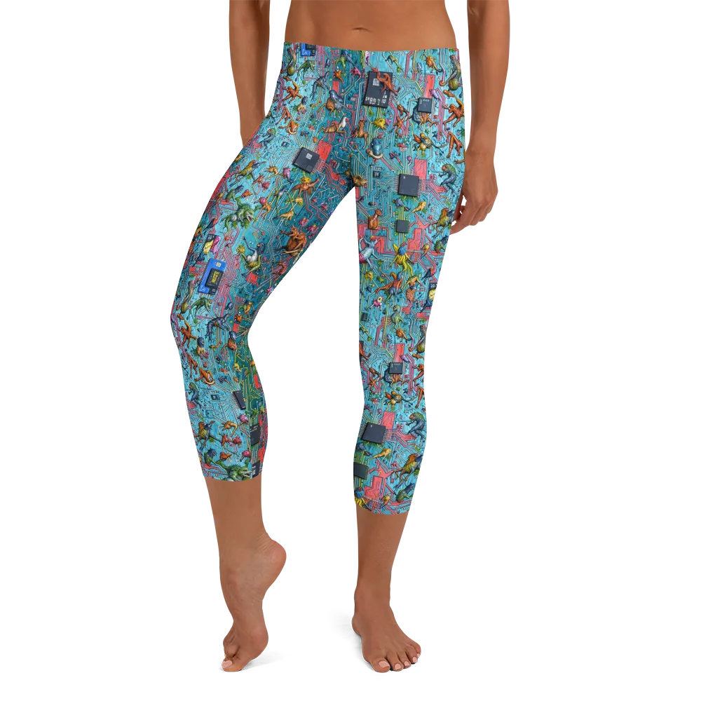 Circuit Menagerie on Capri Leggings — Front