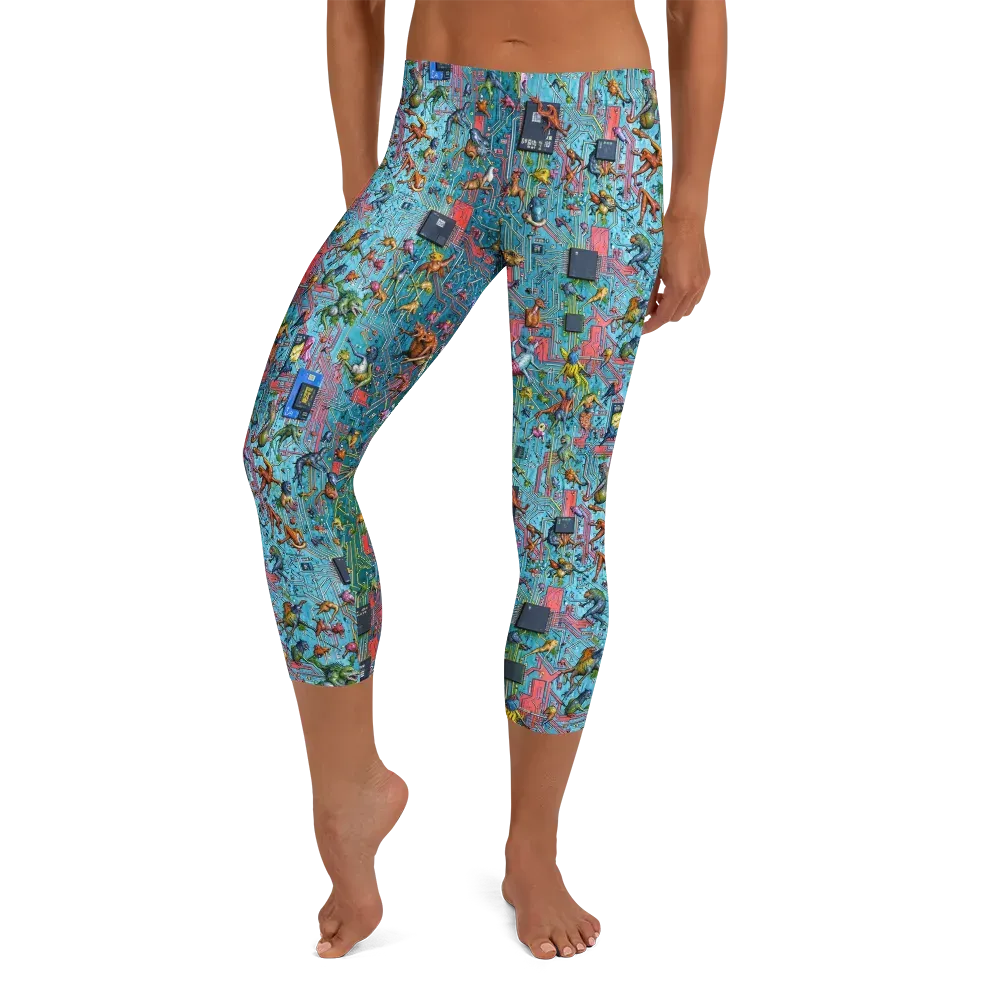 Circuit Menagerie on Capri Leggings — Front