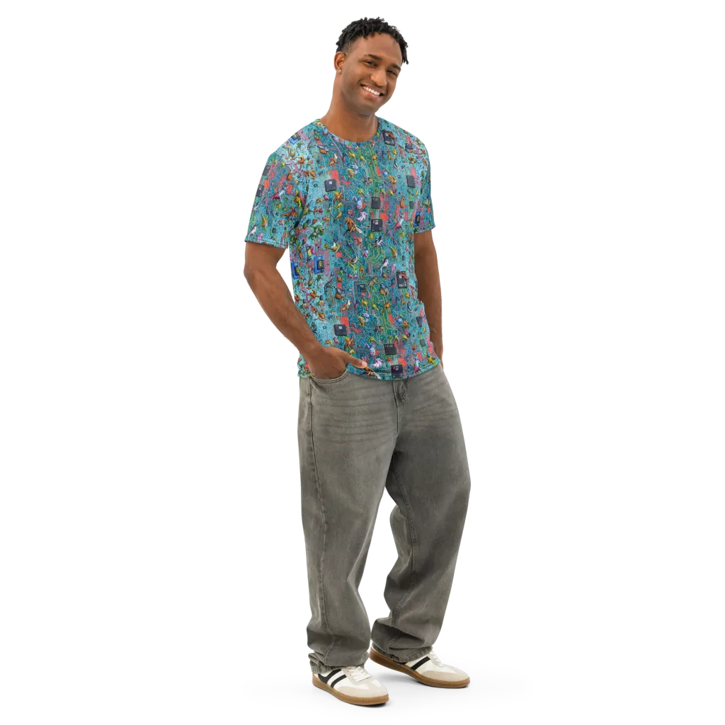 Circuit Menagerie on Men's Cotton Crew Neck T-Shirt — Right Front