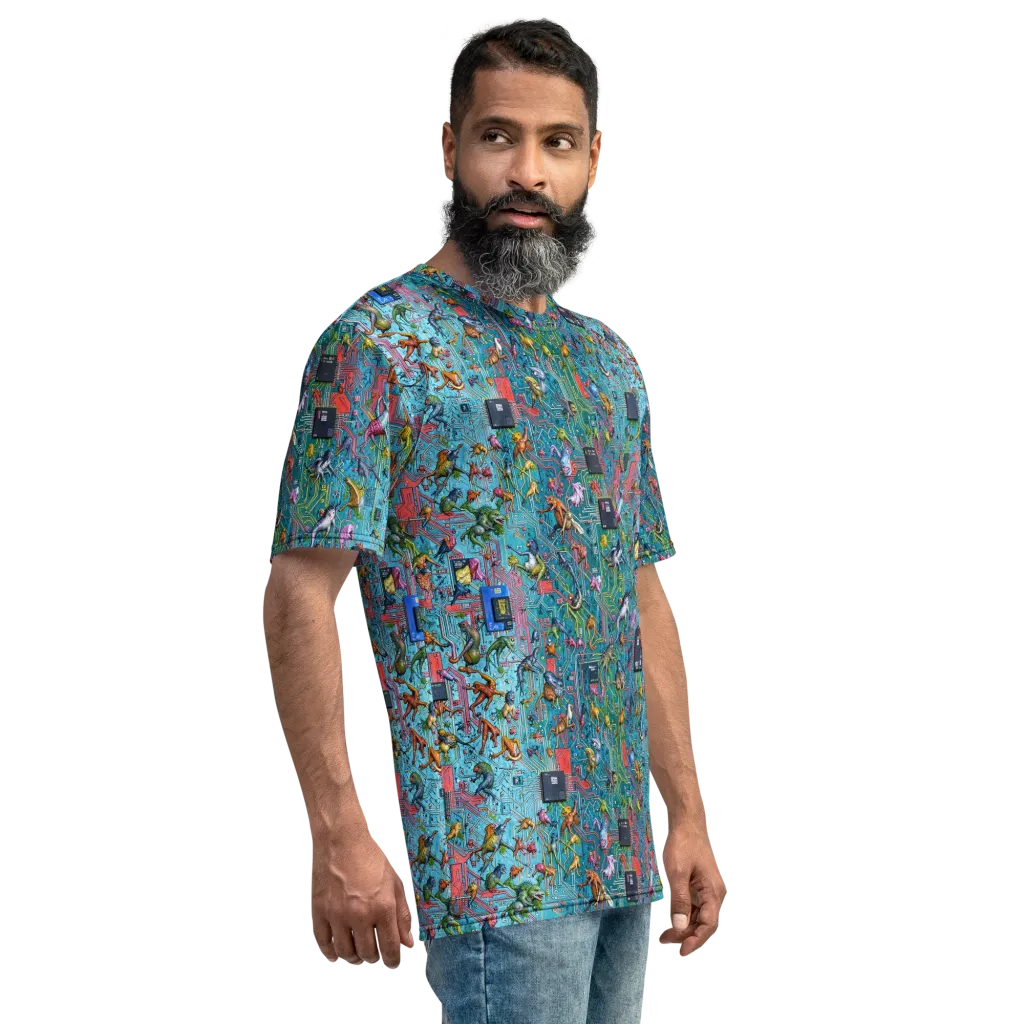 Circuit Menagerie on Men's Crew Neck T-Shirt — Right sleeve