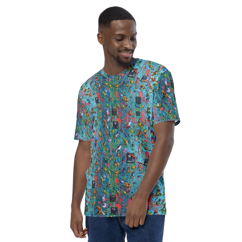 Circuit Menagerie on Men's Crew Neck T-Shirt — Left sleeve