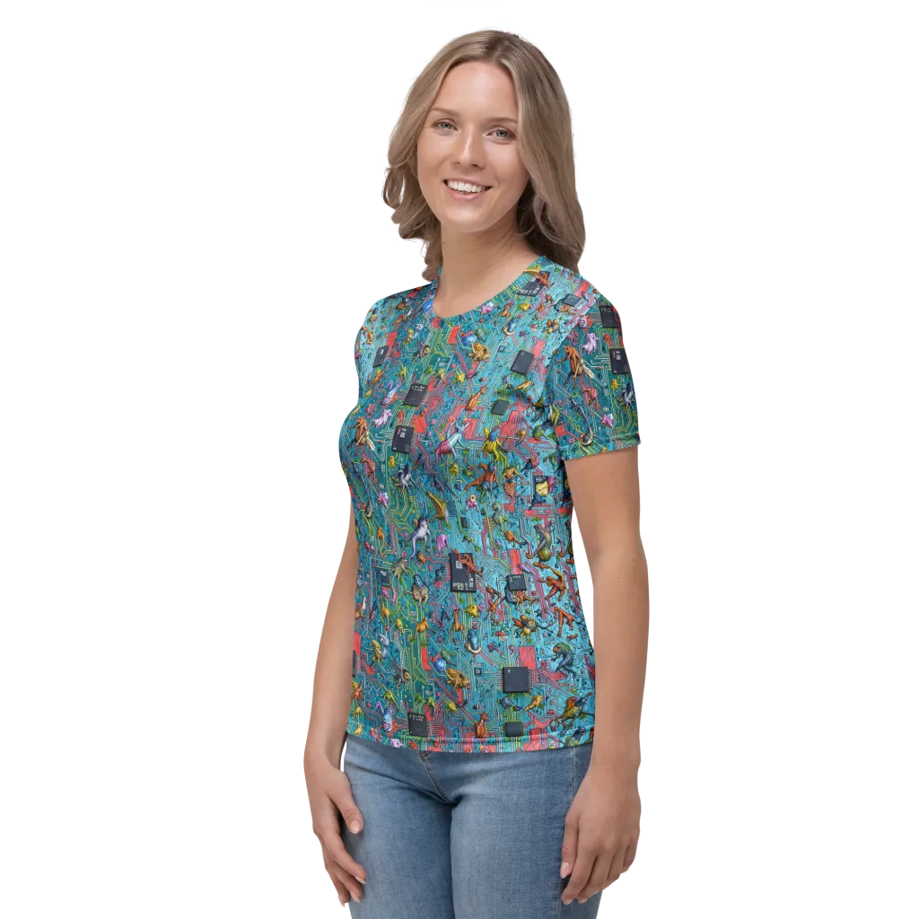 Circuit Menagerie on Women's Crew Neck T-Shirt — Left sleeve