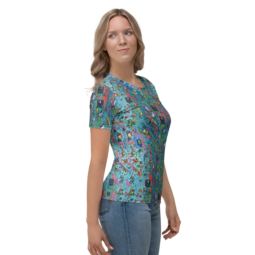 Circuit Menagerie on Women's Crew Neck T-Shirt — Right sleeve
