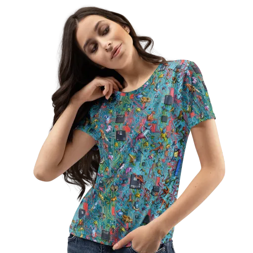 Circuit Menagerie on a Women's Crew Neck T-Shirt