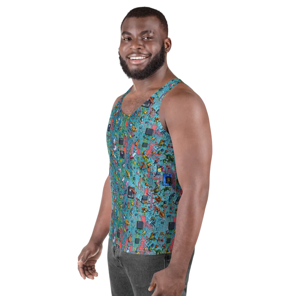 Circuit Menagerie on Men's Tank Top — Left Front