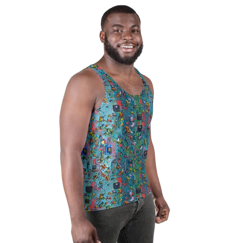 Circuit Menagerie on Men's Tank Top — Right Front