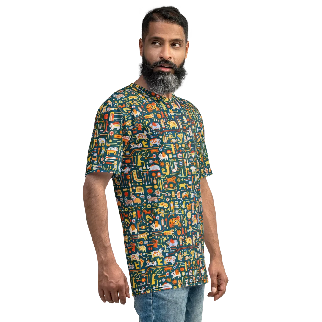 Circuit Critters on Men's Crew Neck T-Shirt — Right sleeve