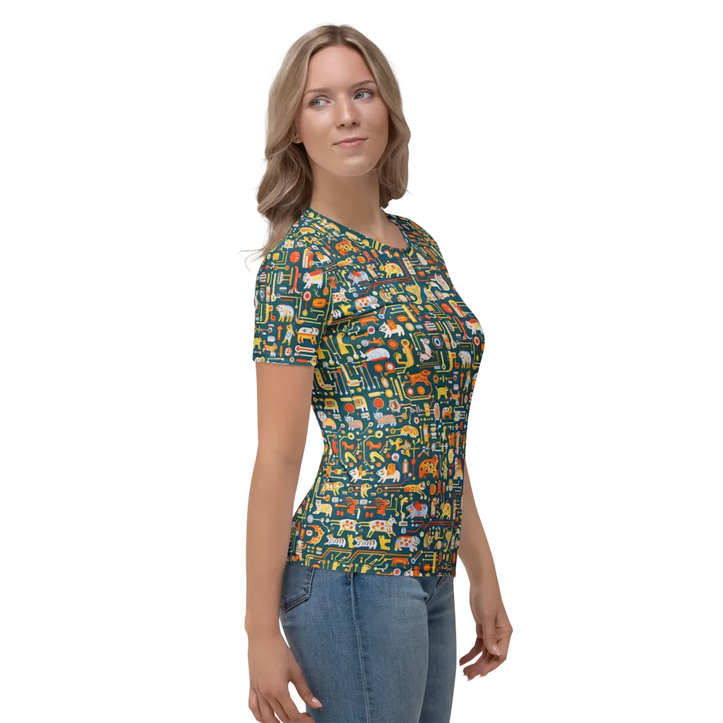 Circuit Critters on Women's Crew Neck T-Shirt — Right sleeve
