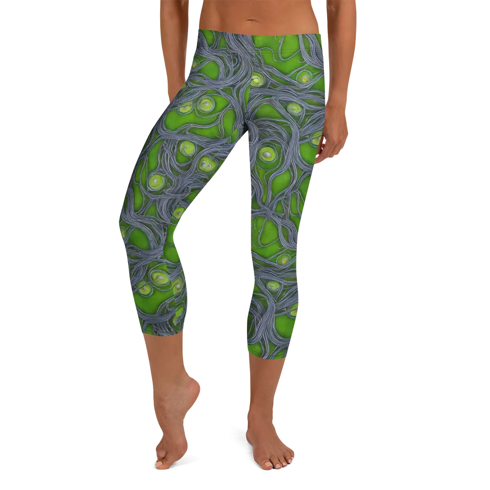 Neon Mycelium on Capri Leggings — Front