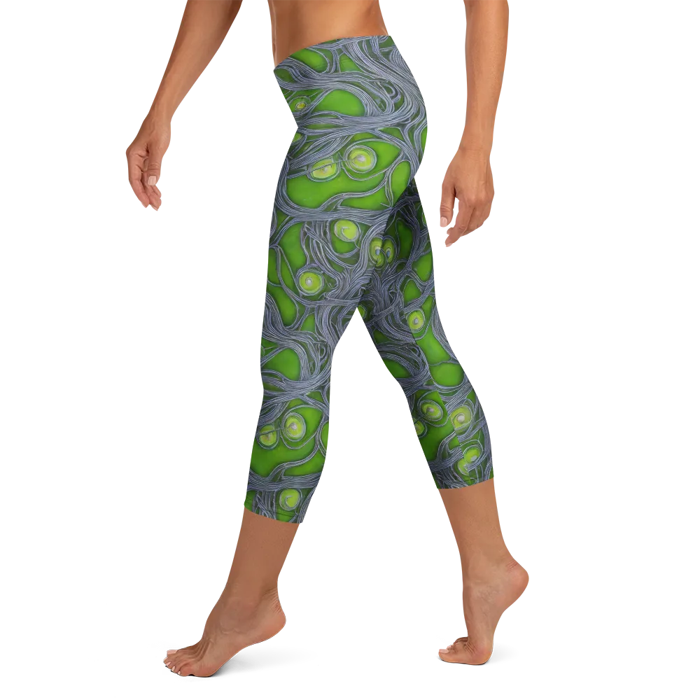 Neon Mycelium on Capri Leggings — Left