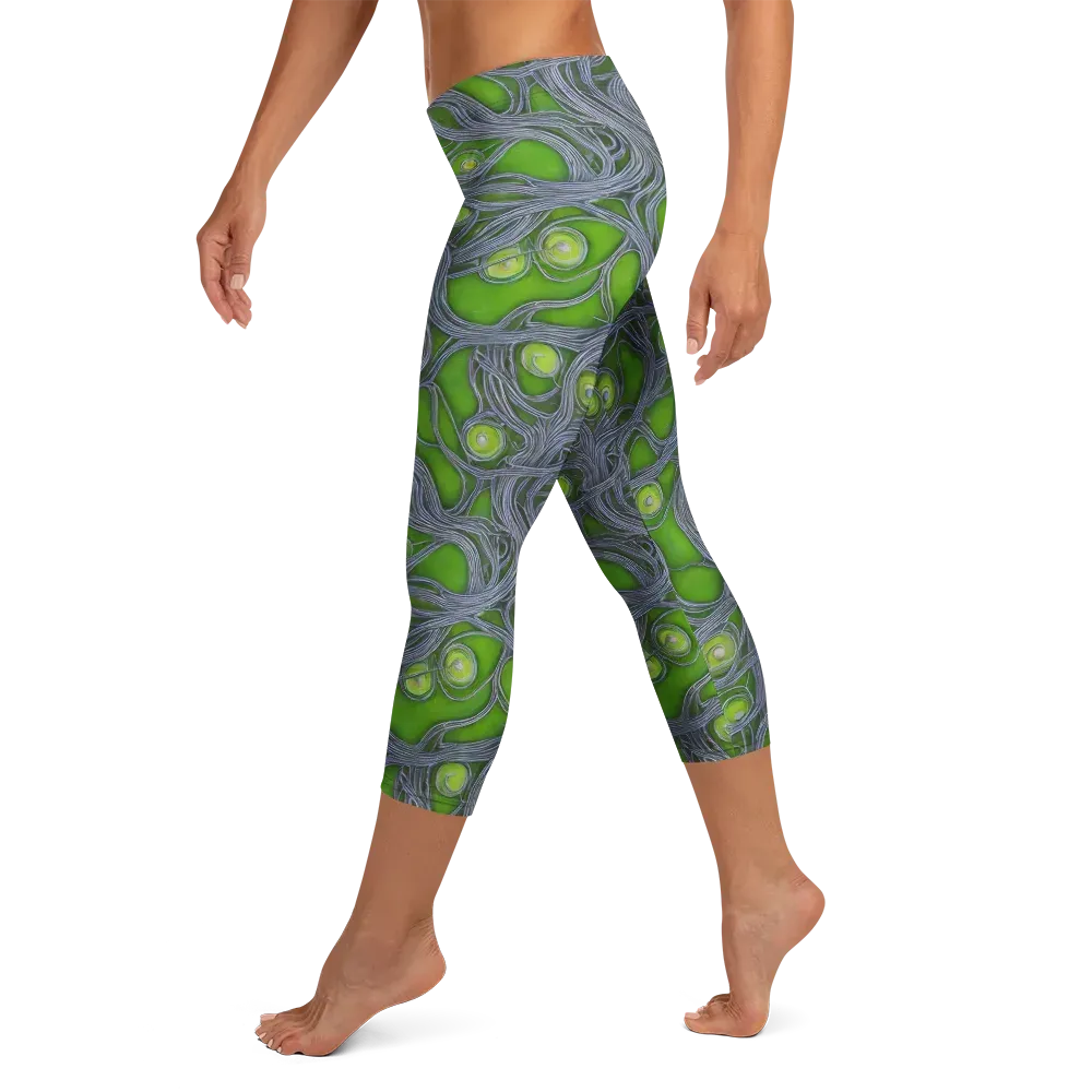Neon Mycelium on Capri Leggings — Left