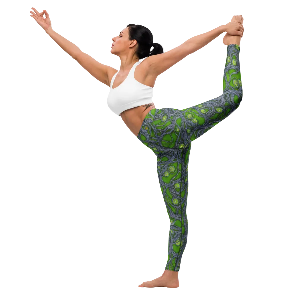 Neon Mycelium on Yoga Leggings — Front waist